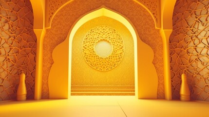 Poster - A beautiful islamic background with space to promote products and services in yellow color palette. Create with generative ai.