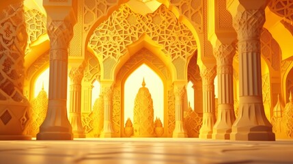 Wall Mural - A beautiful islamic background with space to promote products and services in yellow color palette. Create with generative ai.