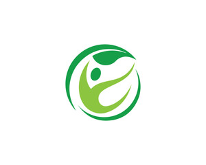 Wall Mural - Green leaf wellness and healthy logo design with human leaf logo healthy leaf symbol vector concept.