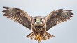  a bird of prey is flying in the air with its wings spread.  generative ai