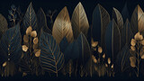 Fototapeta Kosmos - Luxury wallpaper design with Gold leaf and natural background. Leaves line arts design for fabric, prints and background texture, Vector illustration. Generative ai.