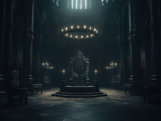 decorated empty throne hall. black throne.