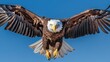  a bald eagle soaring through the air with its wings spread.  generative ai
