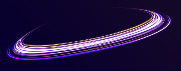 Leinwandbilder - Neon light rays background. Modern abstract high speed movement. Colourful dynamic motion on blue background.	