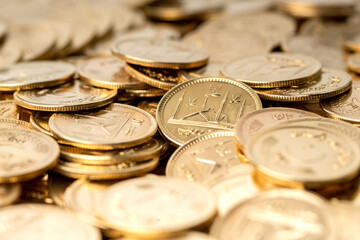 Wall Mural - Stacks of gold coins of Pakistani currency symbolize wealth and prosperity