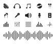 Music icon set. Audio icons. Microphone, headphone, speaker, equalizer etc. Vector illustration.
