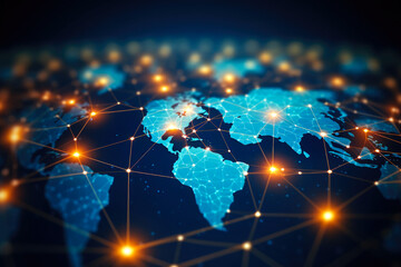 Poster - Worldwide network connection, digital telecommunication, big data, digital transformation, cloud computing, IoT, cryptocurrency, blockchain. Metaverse digital world planet cyber Earth. Generation AI