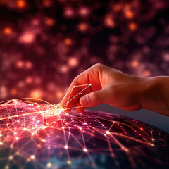 Aufkleber - Digitalization. Human hand touching the digital network and metaverse. Connection next generation technology and new era of innovation.Generative AI