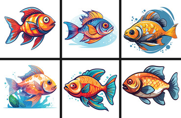 Fish Vector Set Collection isolated on white background. Fish illustration.