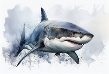 Image Of A Watercolor Drawing Of A Shark. Generative AI