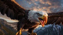  A Bald Eagle With Its Mouth Open And Wings Wide Open.  Generative Ai