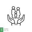 © Fourdoty - Family support icon. Simple outline style. Two hands protecting or giving aid to family, care, help concept. Thin line symbol. Vector illustration isolated on white background. EPS 10.