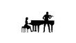 female pianist playing the piano with a violinist man