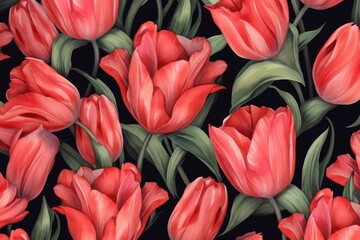 Seamless tulip floral pattern. Generative AI.