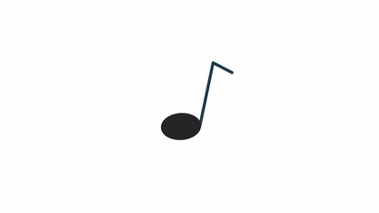 Fototapete - Animated bw musical note. Flat outline style icon 4K video footage for web design. Melody singing isolated monochrome thin line object animation on white background with alpha channel transparency