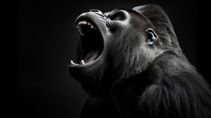 Wall Mural -  a gorilla with its mouth open and it's mouth wide open.  generative ai