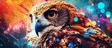 Fototapeta Dziecięca - Abstract portrait of an owl with colorful paint. Generative AI