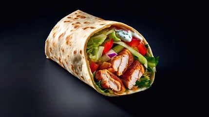 Wall Mural - Delicious shawerma on black background. Generative AI