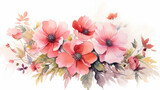 Fototapeta Kwiaty - Watercolor painting of flowers and leaves isolated on white backgroundcreated with Generative AI technology