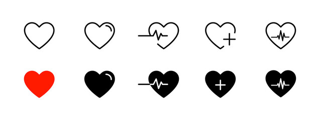 Wall Mural - heart, heartbeat icons. heartbeat, cardiogram, heart medical icon. emergency concept icon
