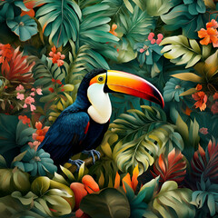 Big toucan in the tropical jungle