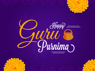 Happy Guru Purnima creative kinetic typography on beautiful purple traditional background.