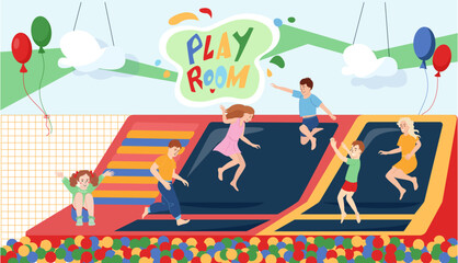 Wall Mural - Kids Jumping On Trampoline