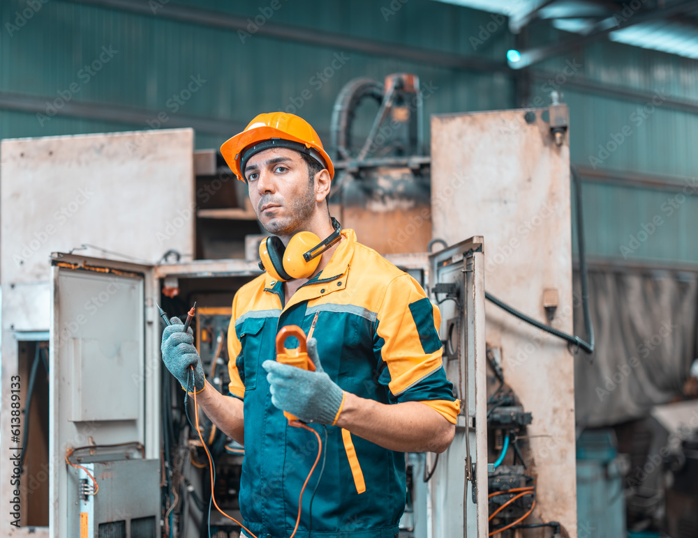 Electrical technician tests wiring, polarity, grounding, voltages and