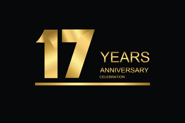 Wall Mural - 17 year anniversary vector banner template. gold icon isolated on black background.