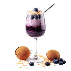 Wall Mural - front view of Blueberry Coconut Sparkler cocktail drink isolated on transparent background