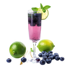 Wall Mural - front view of Blueberry Limeade Fizz cocktail drink isolated on transparent background