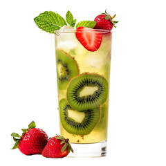 Wall Mural - front view of Strawberry Kiwi Mojito cocktail drink isolated on transparent background