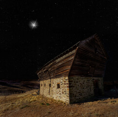 Wall Mural - old abandoned stable on christmas eve