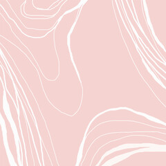 Minimalistic stylish background with abstract wavy lines of different thickness in pink pastel nude tone. Modern template vector illustration.
