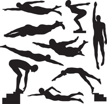 Swimming Silhouettes, Swimming Logo Set