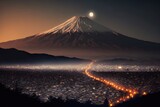 Fototapeta Niebo - city ​​light background in japan with view of mount fuji generated by ai