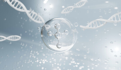 molecule in side collagen bubble and vitamin illustration isolated on soft color background. concept