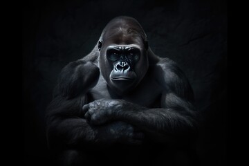 a beautiful gorilla is featured in this dark picture Generative AI