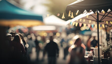 Abstract Street Fair Blurred Background, Outdoor Backdrop With Copy Space. AI Generative Image.