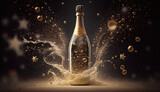Fototapeta Kosmos - champagne bottle and glass with sparkles. generative AI
