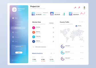 Infographic dashboard. UI design with graphs, charts and diagrams. Web interface template for business presentation.	