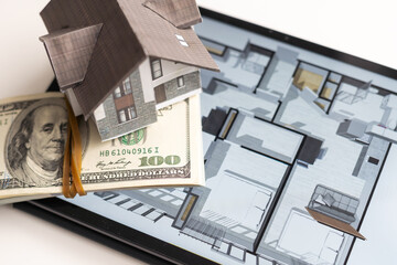 Poster - Small house model is on table and icons home electronics devices connecting with wireless. Smart home controlled and Automation system technology of things