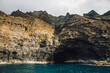 Close up view of the Na Pali Coast mountains from a sunset cruise in Kauai, Hawaii