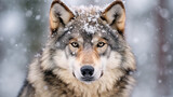 a wolf portrait at snow day