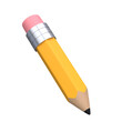 Realistic pencil with eraser 3d icon. Colored drawing and painting tool for education and studies isolated transparent png. Office supplies, stationery element. School, university or college design