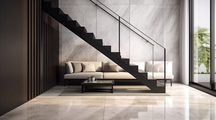 Modern elegant luxury staircase in villa, real estate architecture. Generative ai