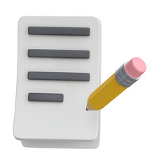 Fototapete - 3d white sheet of paper document with strokes and with pencil logo icon. Management efficient work on project plan concept, work solution render illustration. isolated on white background with clippin