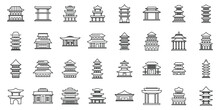 Pagoda Icons Set Outline Vector. Asian Temple. Roof Japanese
