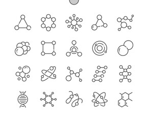 Poster - Molecule. Science and chemistry. Atom structure, connection, genetic. Pixel Perfect Vector Thin Line Icons. Simple Minimal Pictogram