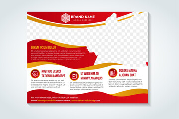 Poster - red and yellow color vector flyer, horizontal layout brochure, space for photo collage annual report cover template. art business and education a4 design. infographic and more information access.